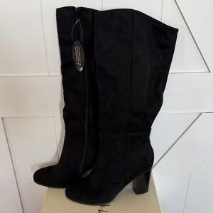 NWT Style & Co. Women’s Addyf Heeled Boots, Faux Suede, Black, 9.5 Wide Calf